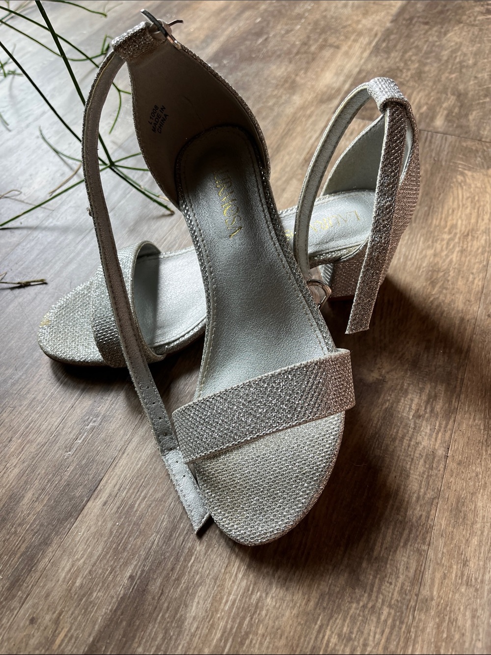 Girls' Sparkle Silver Dress Sandals with Low Block Heel